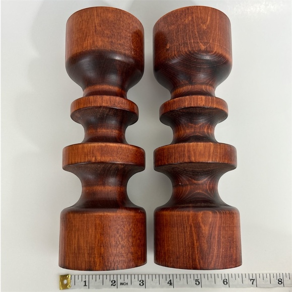 MCM Wooden Turned Candle Holder Pair - Picture 7 of 10